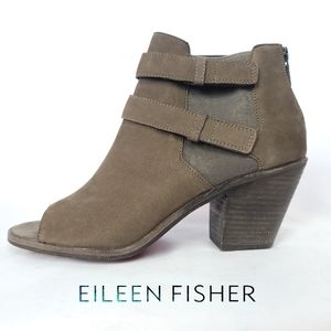 Eileen Fisher Dusk Tumbled Nubuck Peep Toe Booties